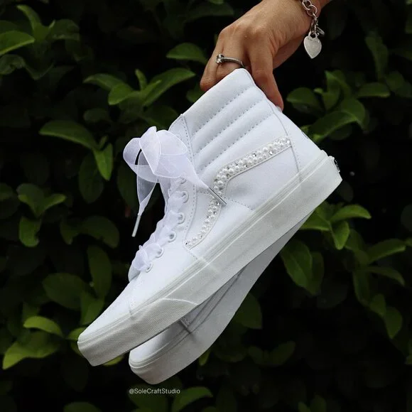 Wedding Sneakers for the Bride Personalized Bridal Shoes Vans Sk8-Hi  Canvas
